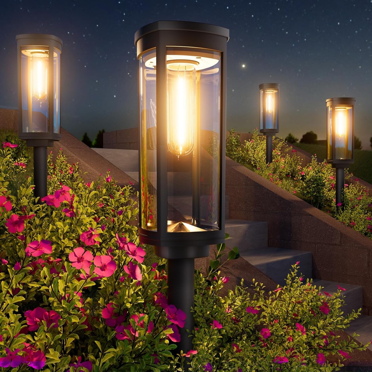 BITPOTT Solar Pathway Lights Outdoor, 6 Pack 2-in-1 Color Changing & Warm White, IP65 Waterproof Solar Powered Garden Lights, Auto On/Off Dusk to Dawn Solar Landscape Lights for Yard Patio Driveway